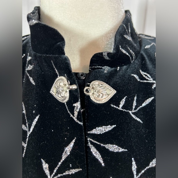 Black Velvet Jacket Blazer Silver Metallic Womens Evening Formal SZ 10P - Picture 3 of 14